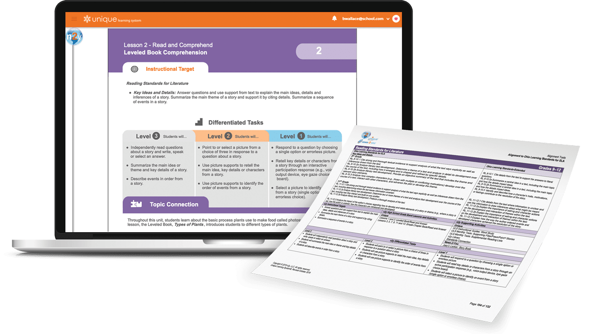 Unique Learning System Reading Lesson and Extended Standards