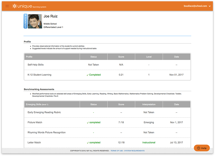 Unique Learning System GPS Profile Summary
