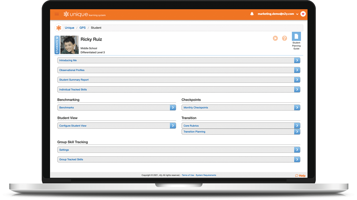 Unique Learning System GPS Student Profile