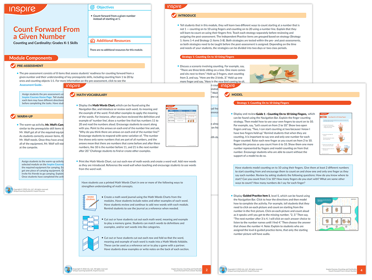 Image showing multiple components and guidance in an Inspire lesson plan 