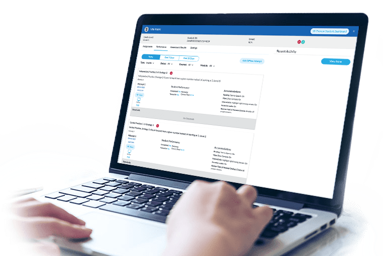 Screen showing Inspire reporting for student progress monitoring