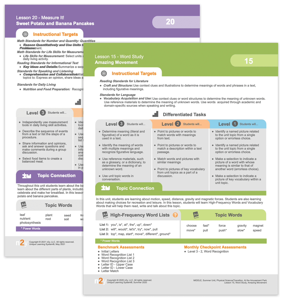 Differentiated instructional targets and lesson plans