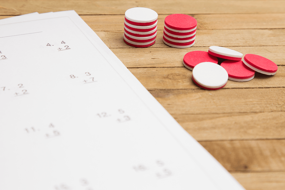 math worksheet with counting chips
