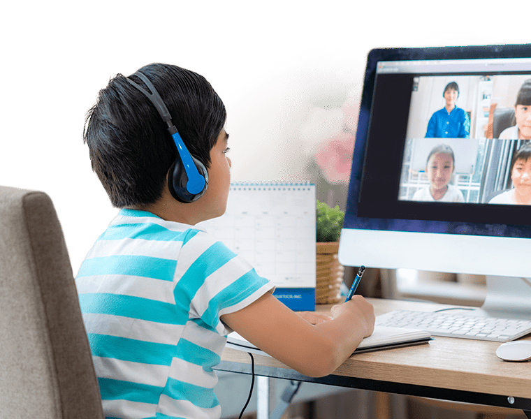Middle School boy participating in remote learning