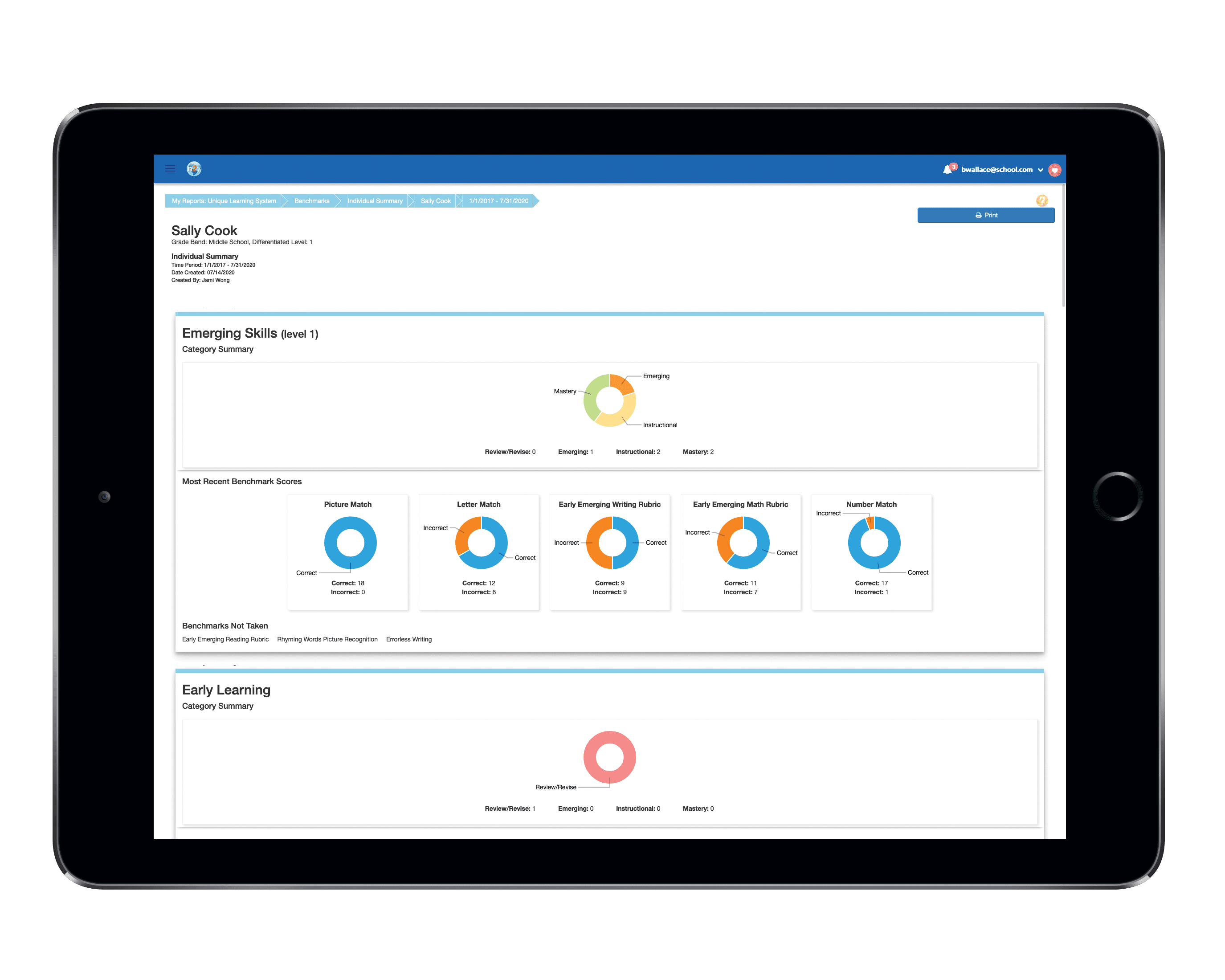 Benchmark Reports help administrators and teachers review assessment performance.