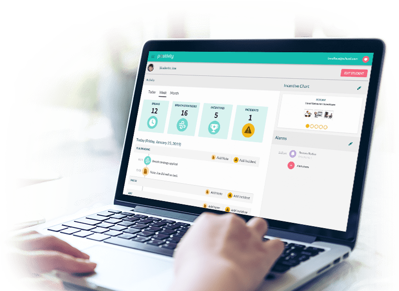 Teacher looking at Positivity report summary on a laptop