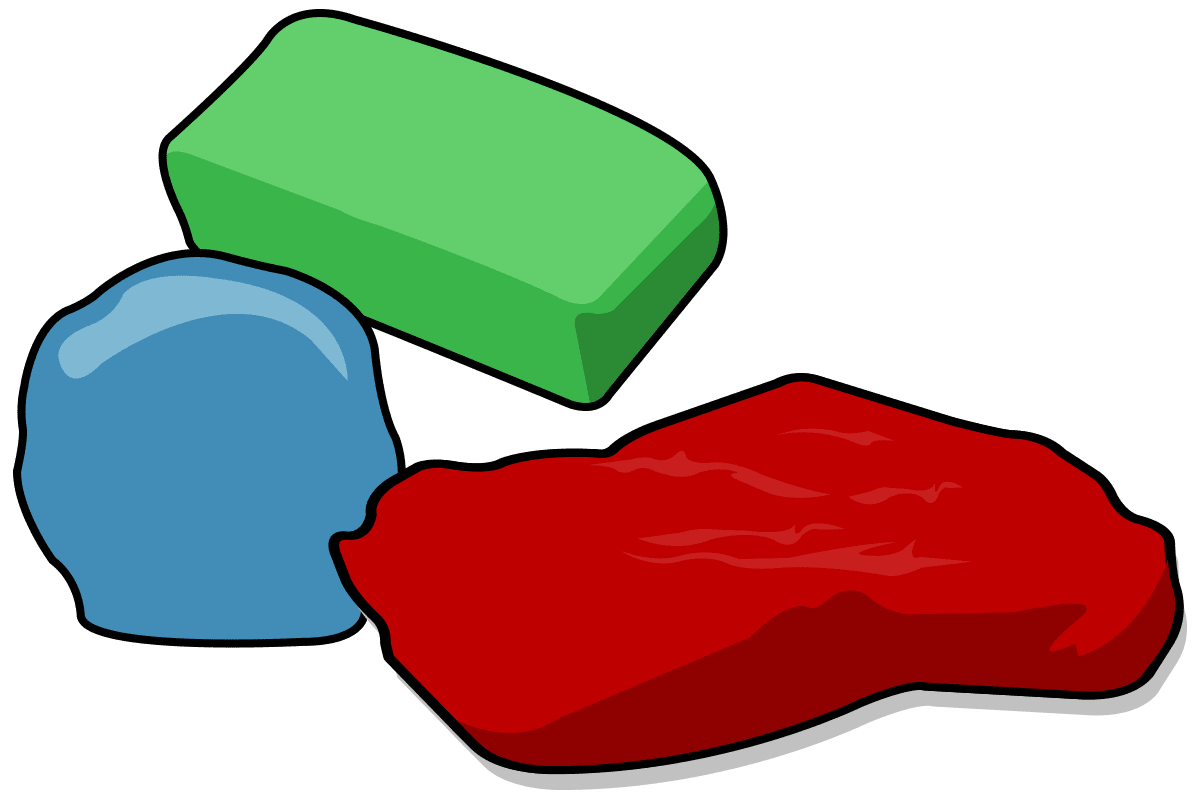 Green, blue, and red playdough