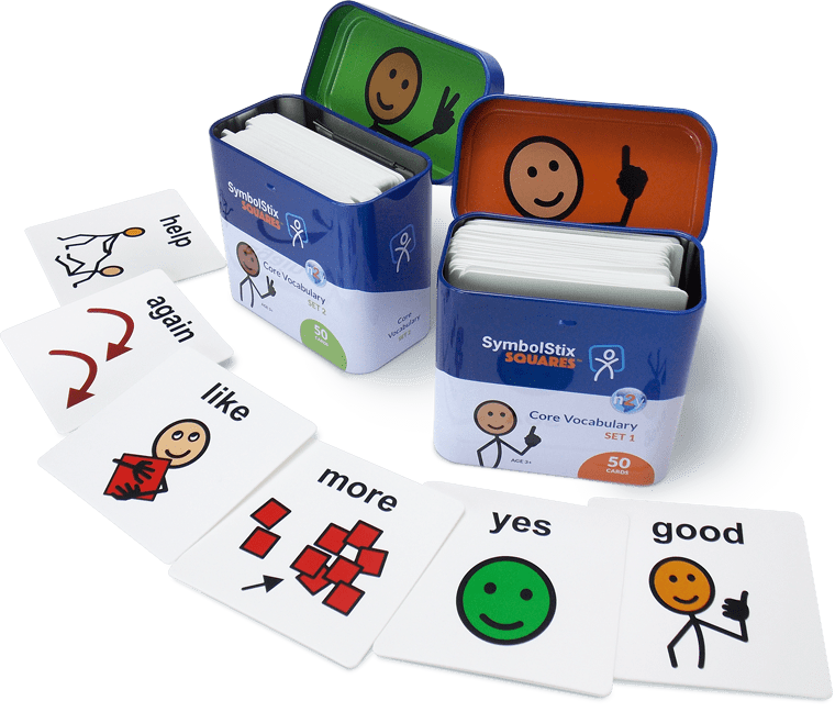 SymbolStix SQUARES Core Vocabulary Set 1 and Set 2 boxes and cards