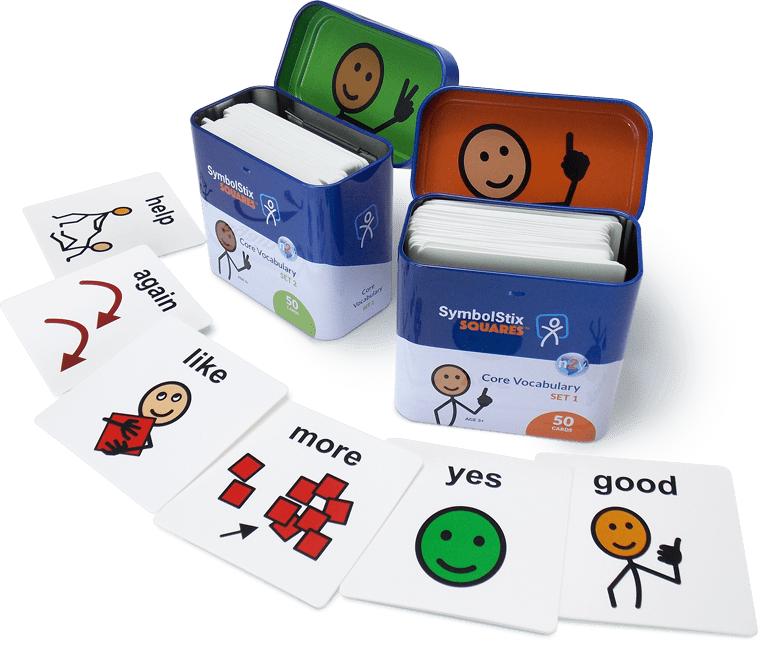 SymbolStix SQUARES Core Vocabulary Set 1  and Set 2 boxes and cards