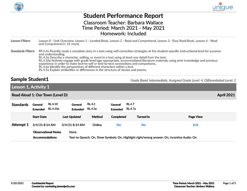 A Student Daily Performance reports can shared with families.