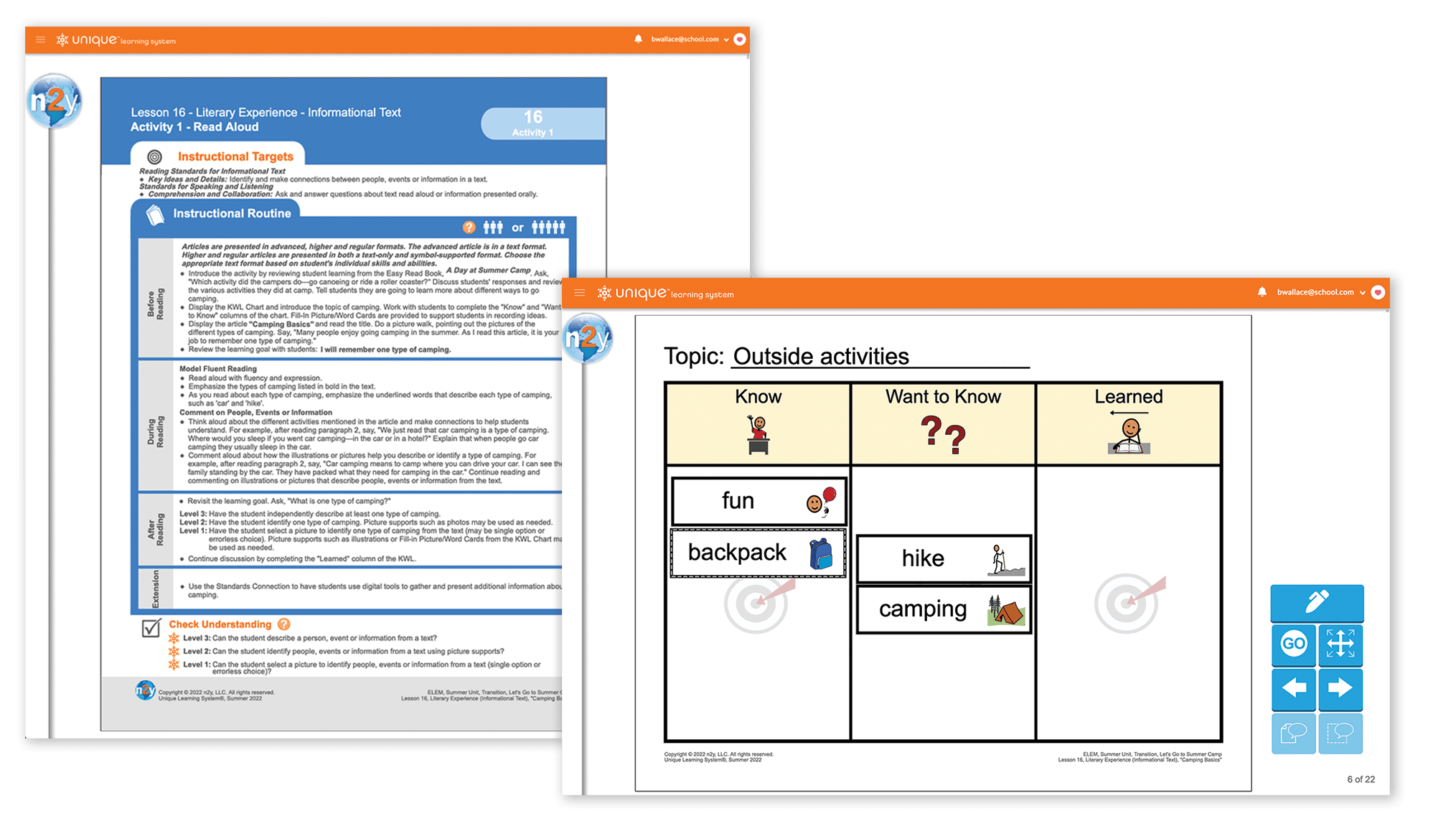 Unique Learning System Summer Unit lesson and activity