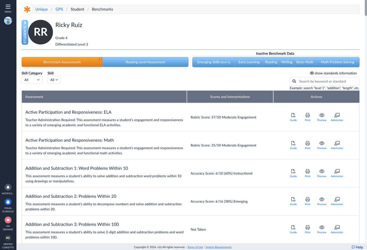 Unique Learning System's progress reports help everyone in the district monitor students.