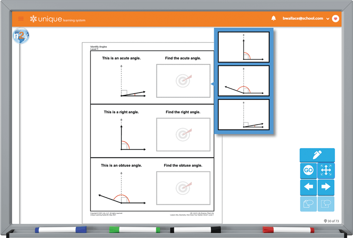 Interactive math lesson displayed on a whiteboard 