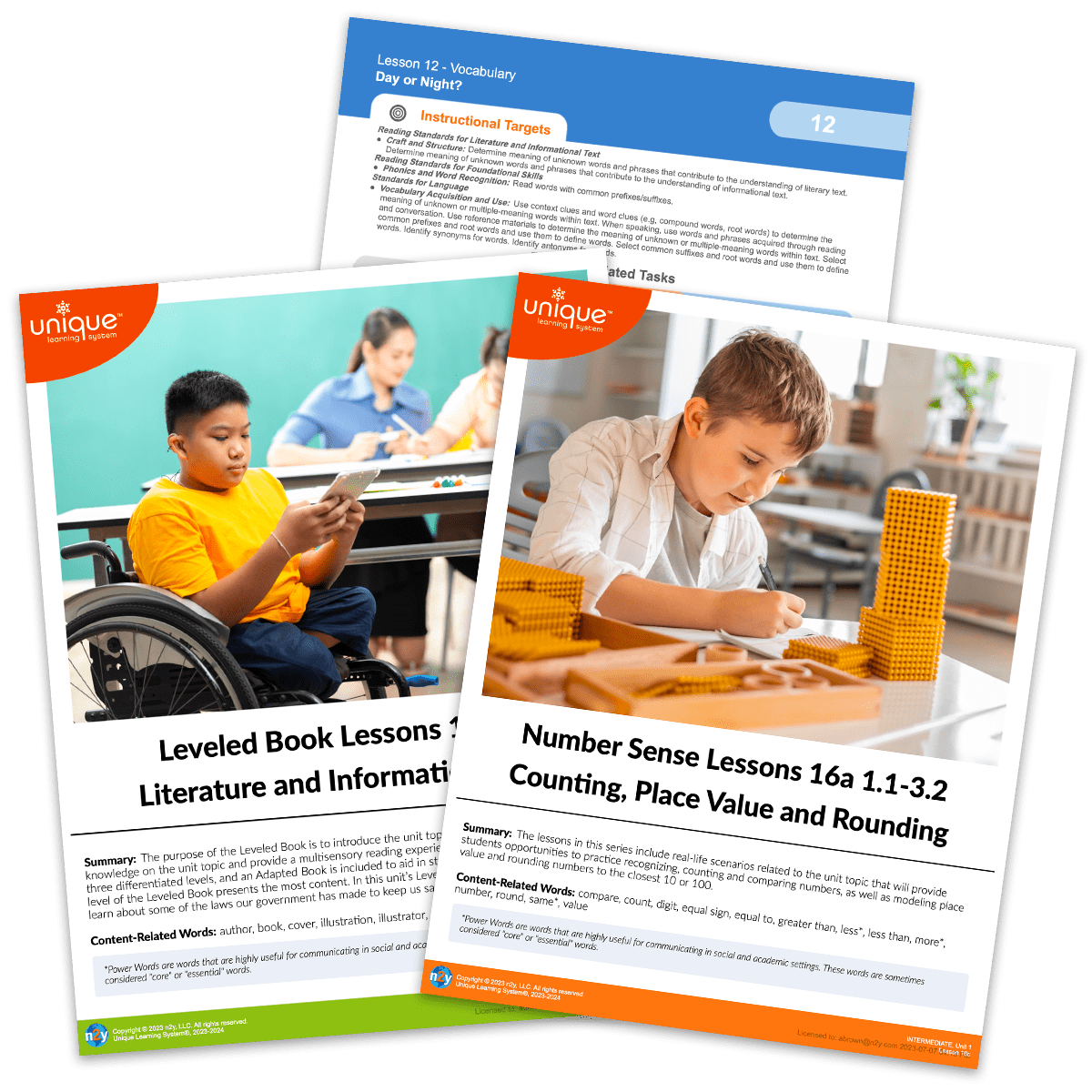 Unique Learning System's standards-based differentiated lessons, transition activities and adapted literature