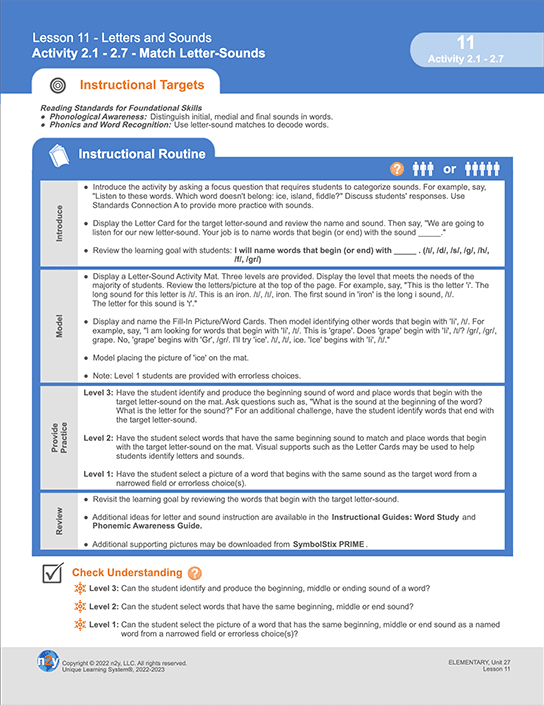 Unique Learning System Elementary Instructional Routine